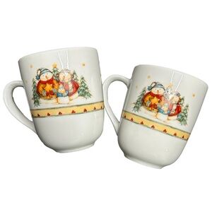 VTG whimsical snowman Christmas nostalgic set of two mugs Gibson snowman frolic